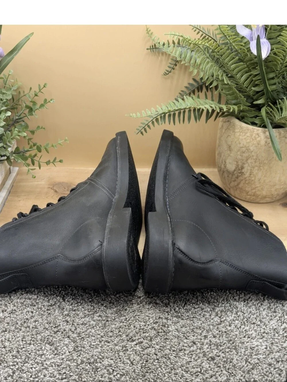 Clark's Bushacre Black Leather Mens Size 12M Chukka Boots Lace Up Casual Dress